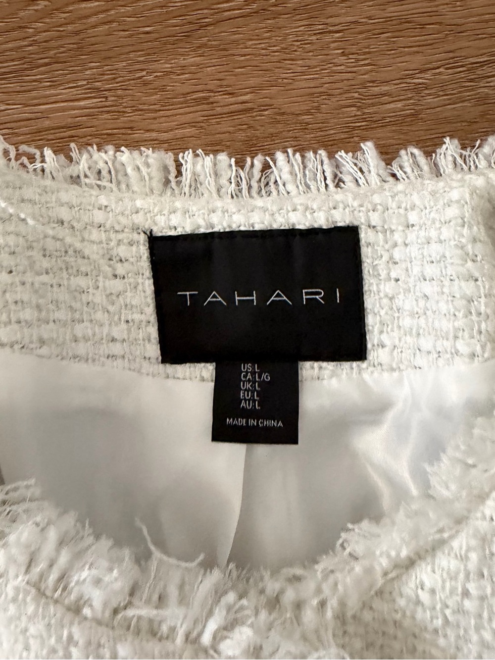 Tahari Cream Bouclé Fringe Jacket with Gold Buttons - Picture 2 of 6